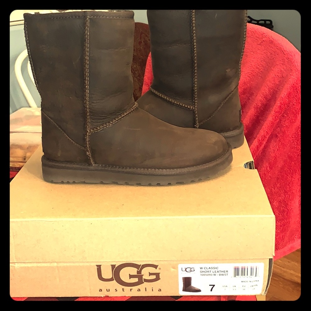 Dark brown leather Uggs